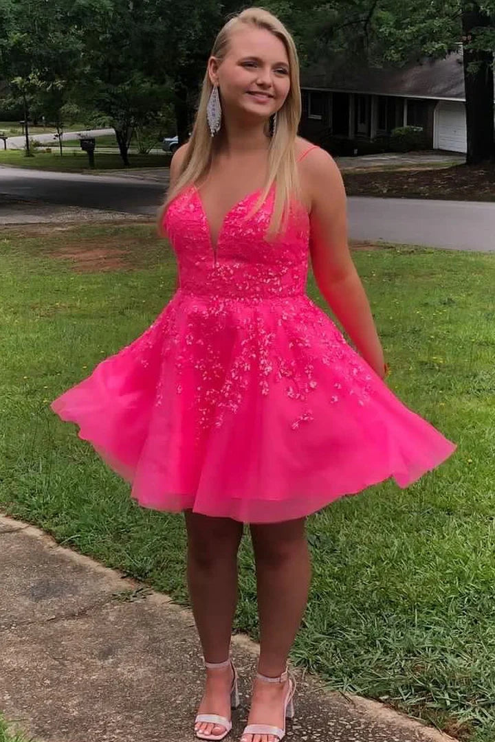 Sequin Lace V-Neck A-Line Homecoming Dress