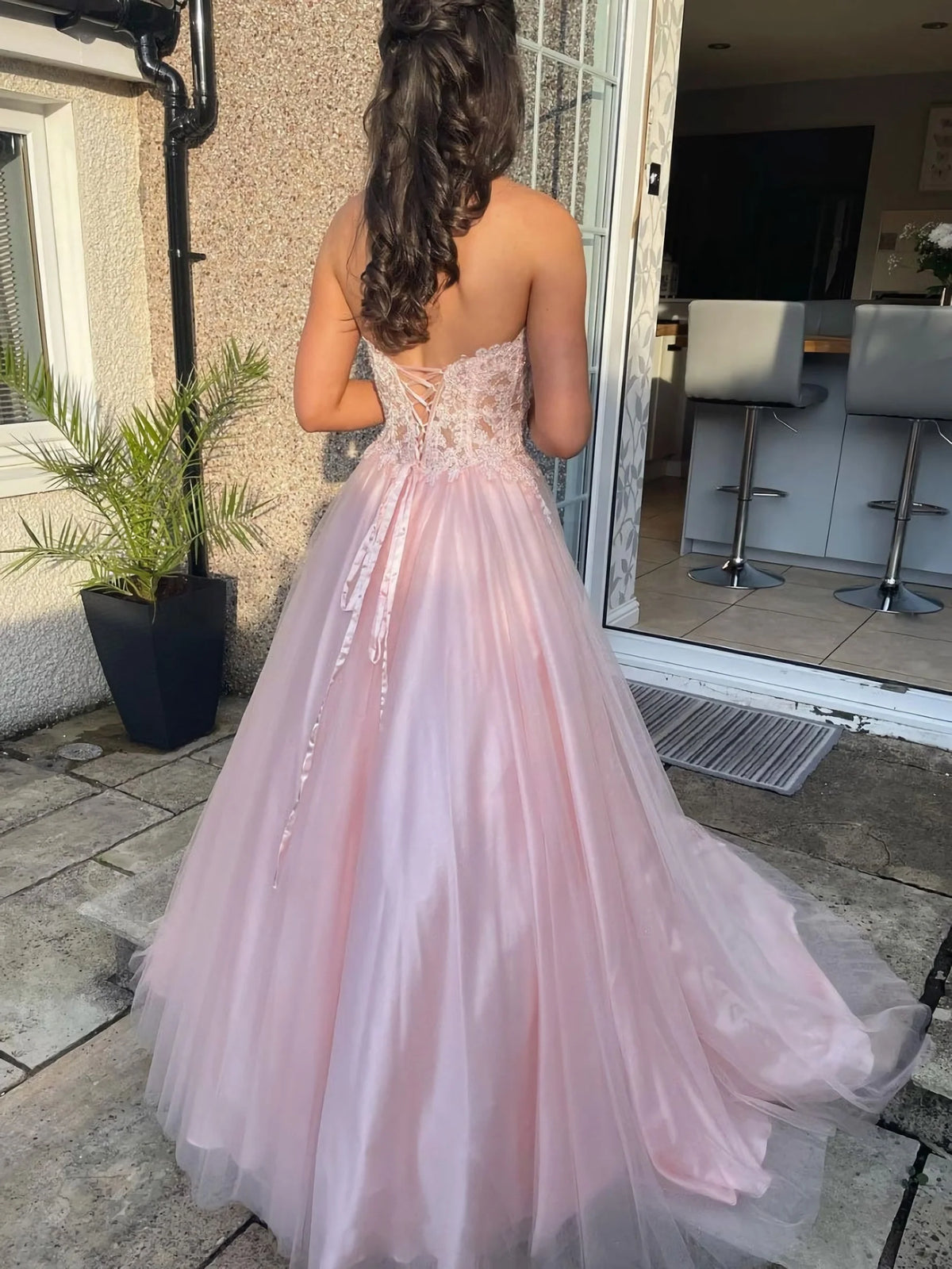 Schatz Tüll Spitze Lang Abschlussballkleid