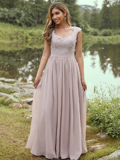 A-Line/Princess Chiffon Sweetheart Sleeveless Floor-Length Bridesmaid Dresses With Appliques