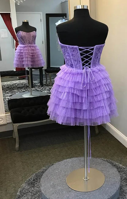 Strapless Multi-Layer Homecoming Dress with Lace-up