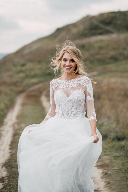 Boho Wedding Dress Low Open Back Bridal Gown Separates Wedding Dress
