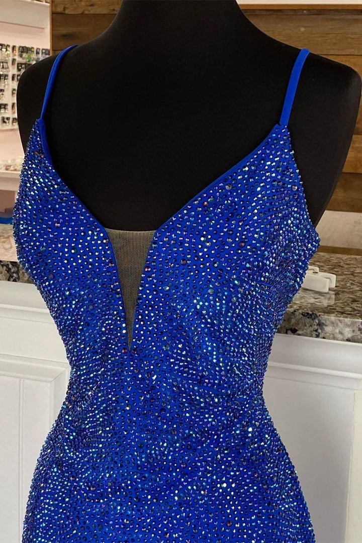 Beaded V-Neck Mermaid Long Prom Dress