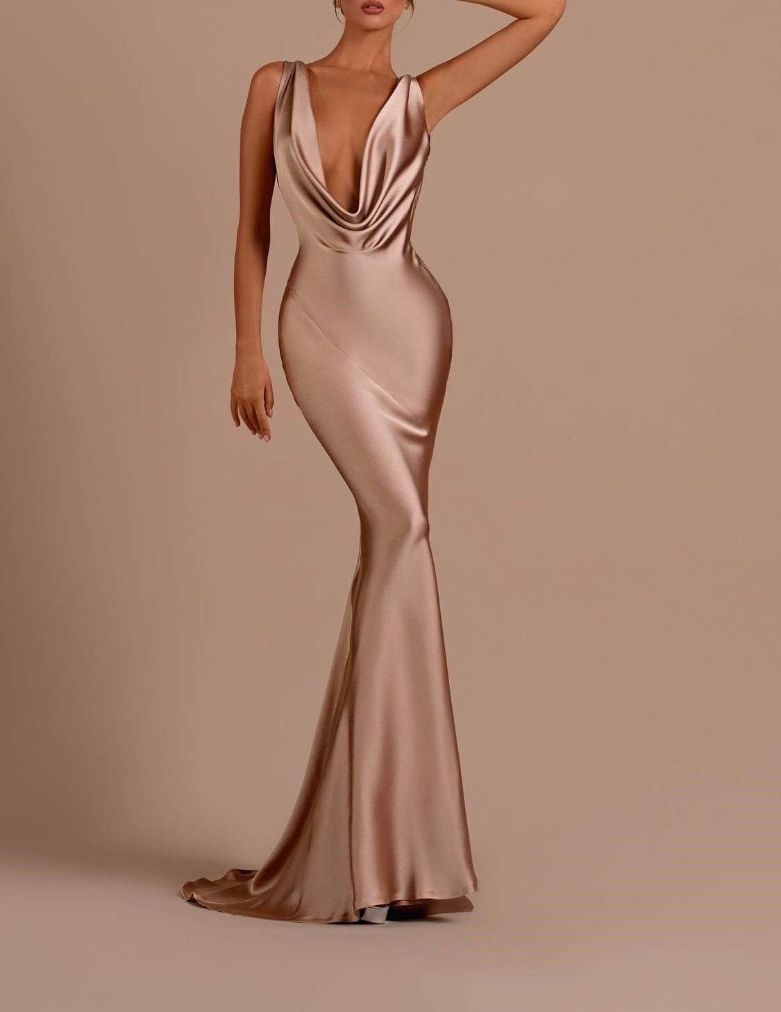 Sheath Mermaid Halter Neck Party Evening Dress Backless  Long Brush Prom Dress