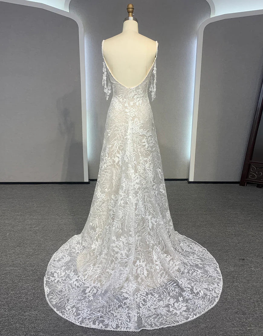 Cold Shoulder Backless Wedding Dress