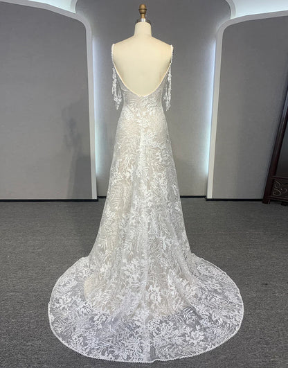Cold Shoulder Backless Wedding Dress