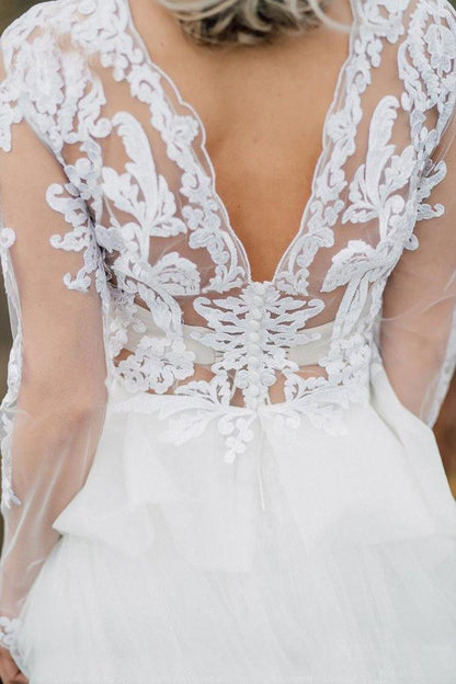 Boho Wedding Dress V Back Bridal Lace Gown Separates Wedding Dress