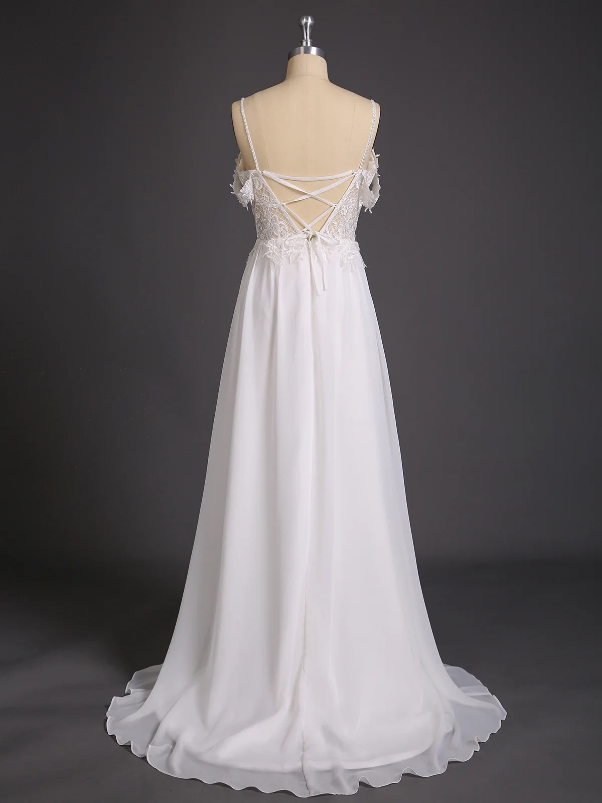 Beautiful Spaghetti Strap Chiffon Simple Elegant Wedding Dress