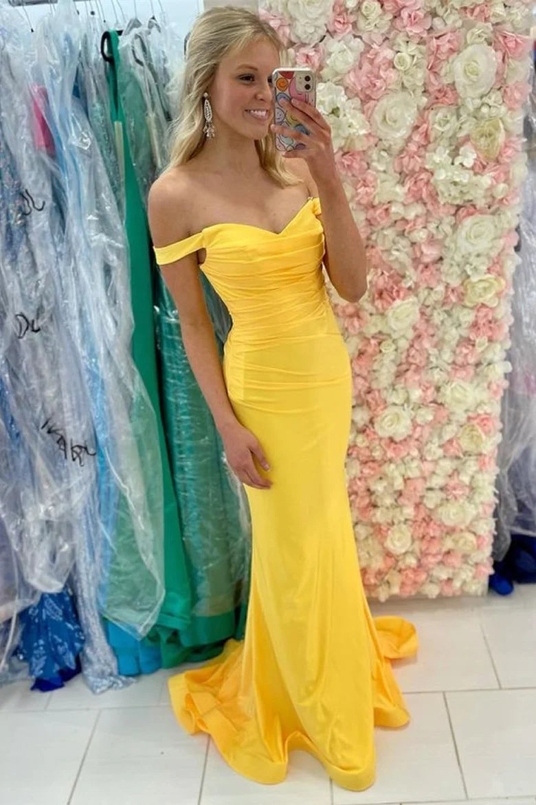 Simple  Mermaid Off the Shoulder Long Formal Dress