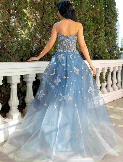 Prom Dresses Luxurious Dress Wedding Party Court Train Sleeveless Strapless Lace with Sequin Appliques