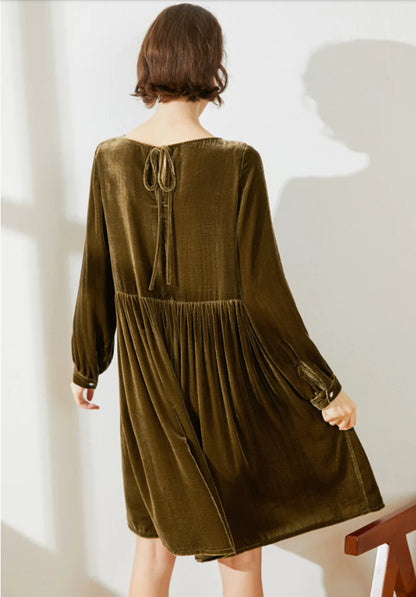 Knee Length Velvet Dress Round Neck Long Sleeves Plus Size Loose Dress Formal Wear Dresses Wedding Guest Dress Evening Dress