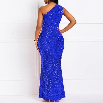 Wedding Guests Dresses Sequins Fashion Sleeveless Oblique Collar Mermaid Women's Maxi Dress Bodycon Dress Party Dress Prom Dresses Formal Wear Dresses