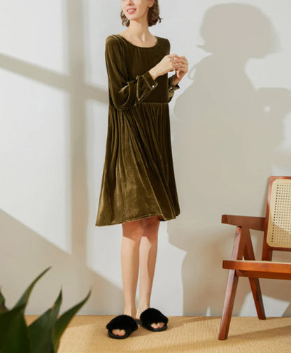 Knee Length Velvet Dress Round Neck Long Sleeves Plus Size Loose Dress Formal Wear Dresses Wedding Guest Dress Evening Dress