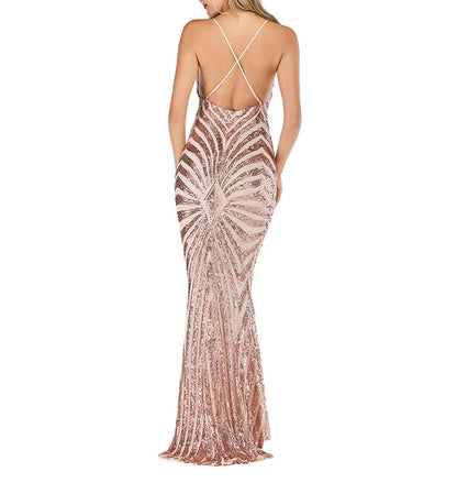 My Hers Ladies Formal Dress Mermaid Spaghetti Strap V-Neck Sequined Sexy Sparkle Prom Dress