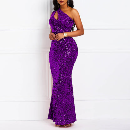 Wedding Guests Dresses Sequins Fashion Sleeveless Oblique Collar Mermaid Women's Maxi Dress Bodycon Dress Party Dress Prom Dresses Formal Wear Dresses