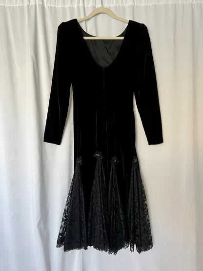 Bodycon Vintage Velvet Dress Splicing Lace V Neck Long Sleeves Formal Wear Dresses Wedding Guest Dress Evening Dress