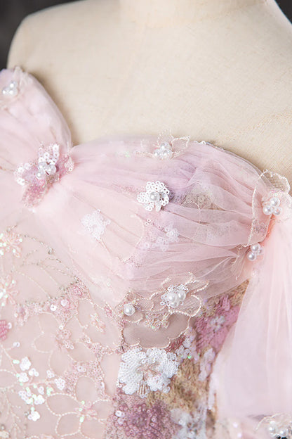 Ball Gown A-Line Off the Shoulder  Tulle Sequins Floor Length Prom Dress Evening Party Dress