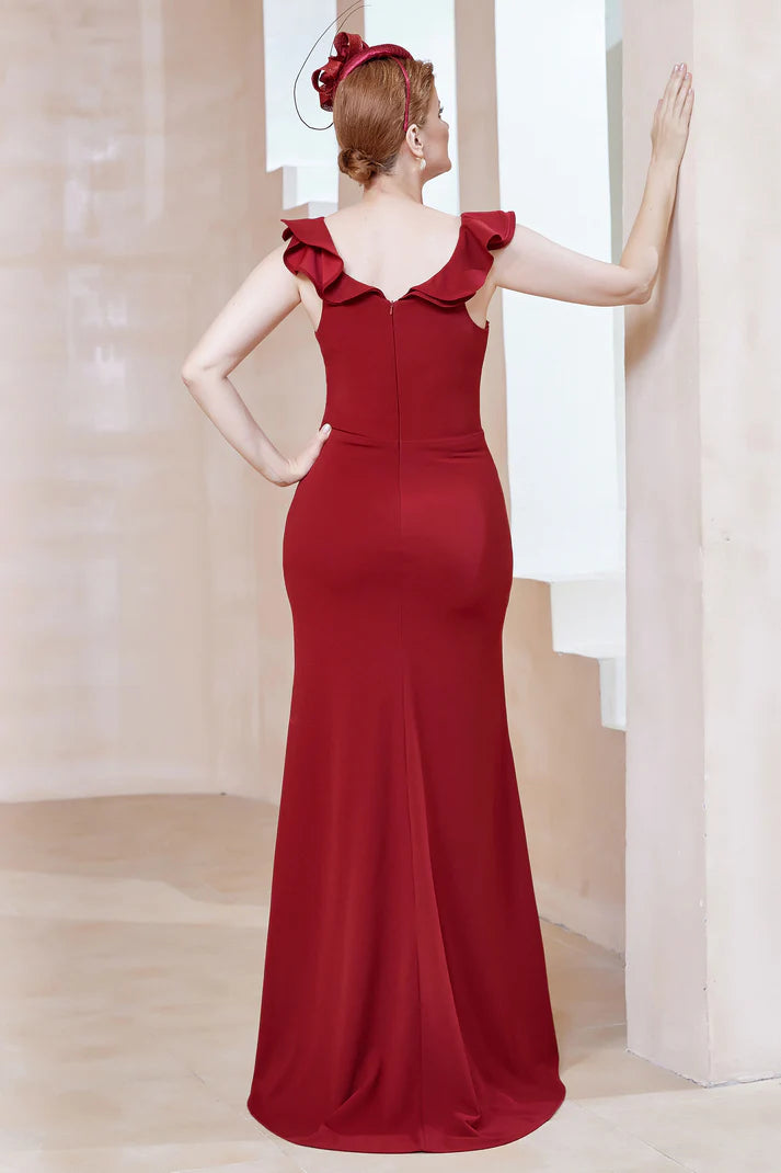Fall November December Wedding Guest Dress Mother of the Groom / Bride Dresses Square Neckline Ruffles Split Fork Dress Christmas Dress