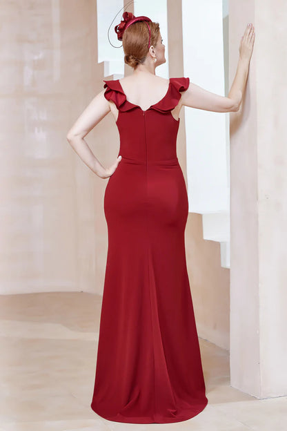Fall November December Wedding Guest Dress Mother of the Groom / Bride Dresses Square Neckline Ruffles Split Fork Dress Christmas Dress