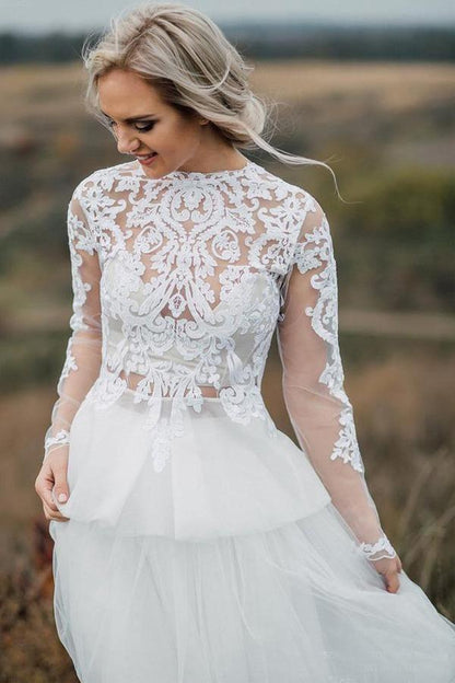 Boho Wedding Dress V Back Bridal Lace Gown Separates Wedding Dress
