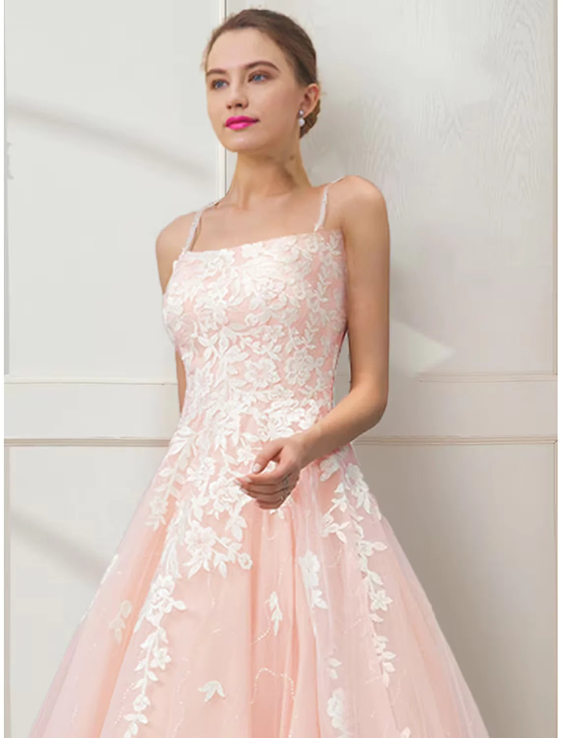 Ball Gown Prom Dresses Floral Dress Masquerade Floor Length Sleeveless Spaghetti Strap Tulle Crisscross Back with Embroidery