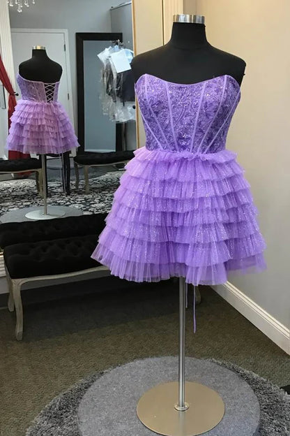 Strapless Multi-Layer Homecoming Dress with Lace-up