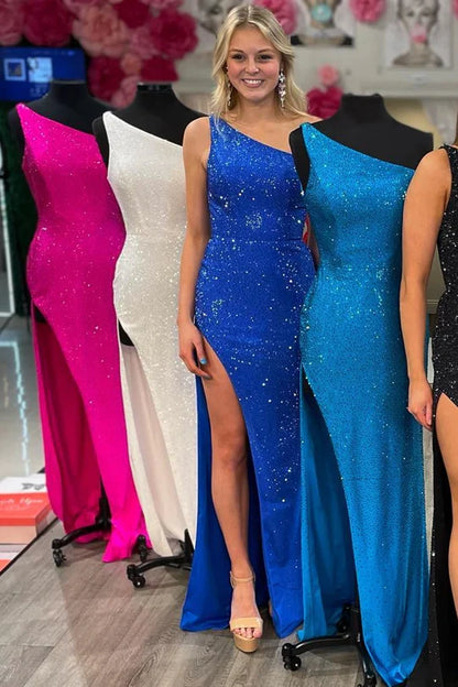 One Shoulder Mermaid Beaded Long Formal Dress