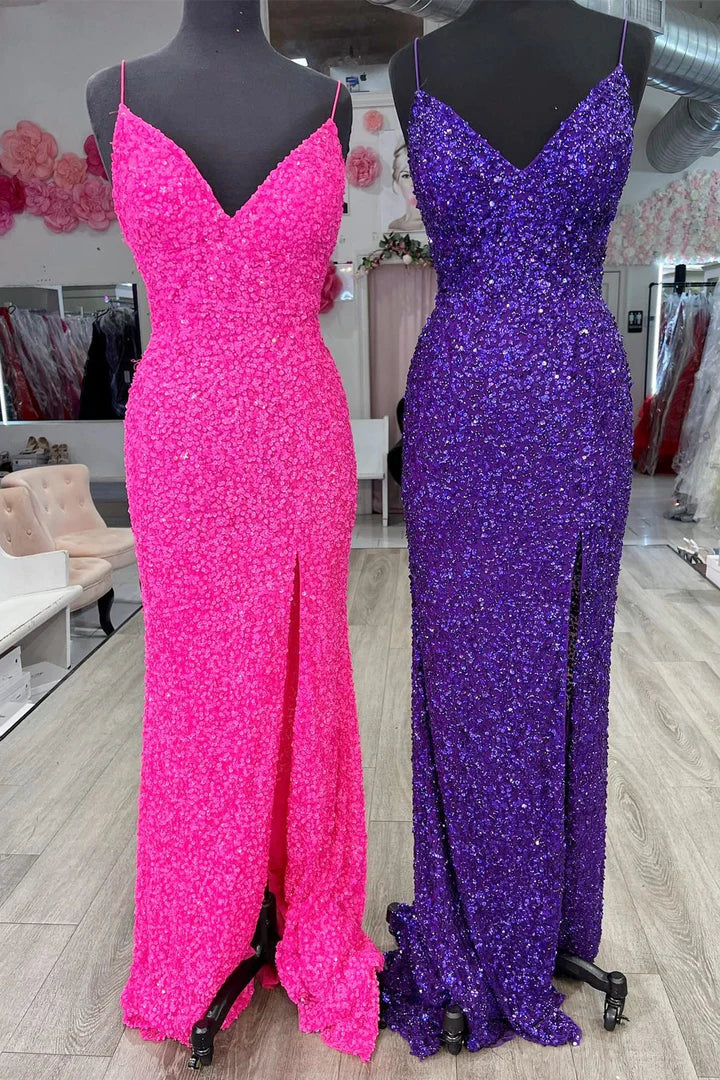 Straps  Sequins Mermaid Long Prom Dress