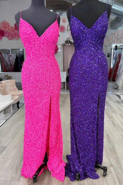 Straps  Sequins Mermaid Long Prom Dress