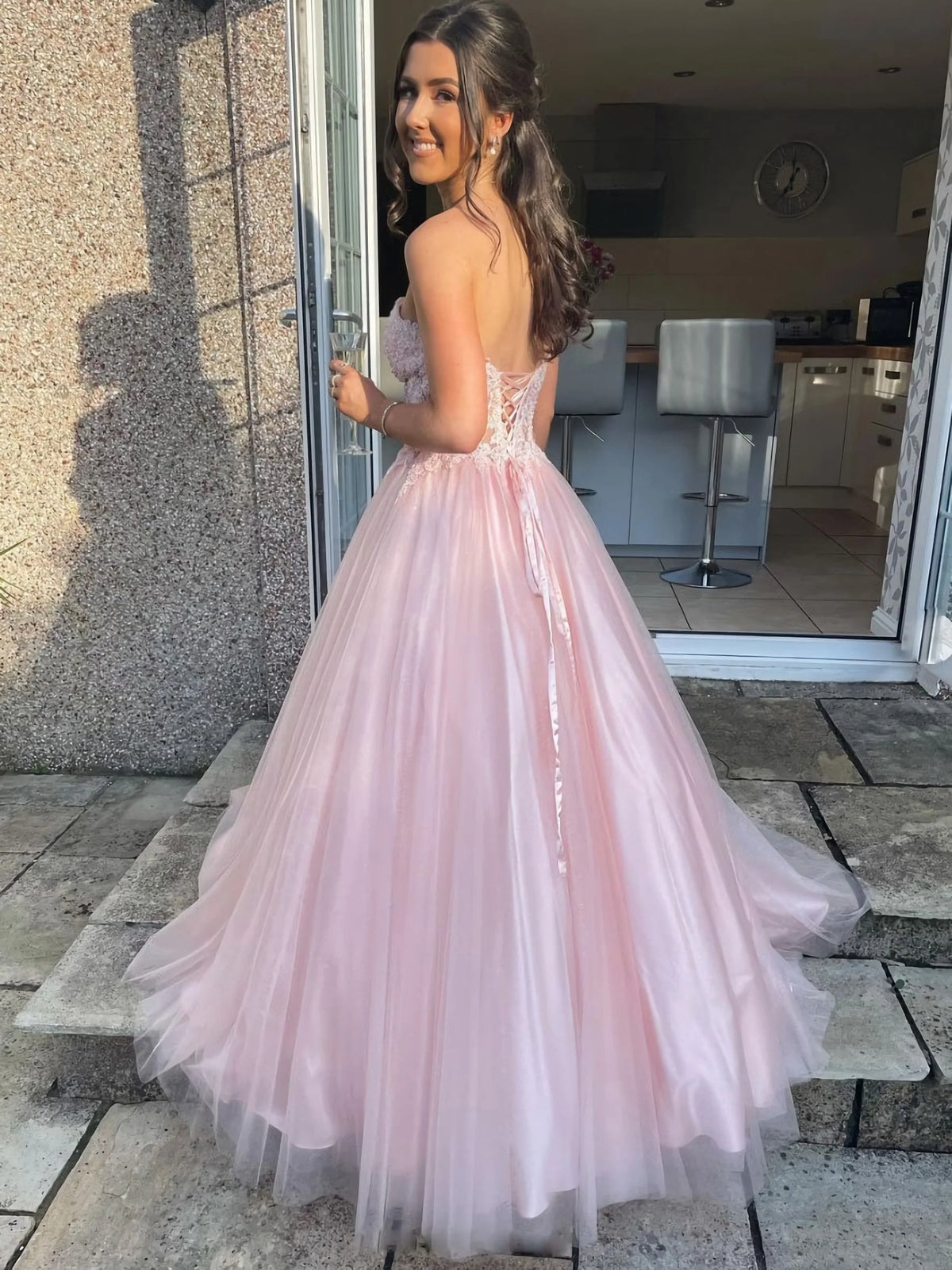 Schatz Tüll Spitze Lang Abschlussballkleid
