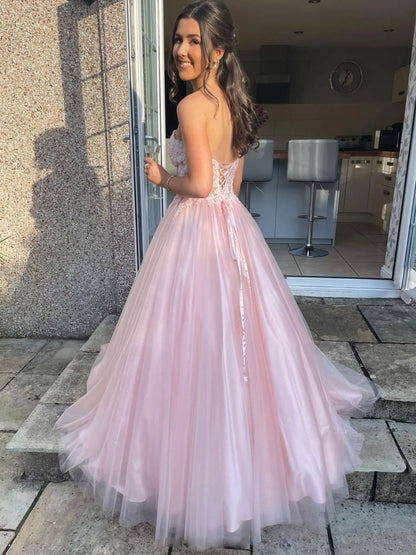 Schatz Tüll Spitze Lang Abschlussballkleid