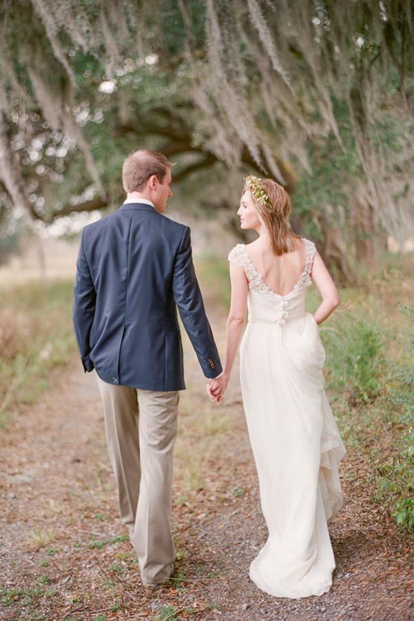 Elegant Cap Sleeve Long Chiffon Sweetheart Wedding Dress
