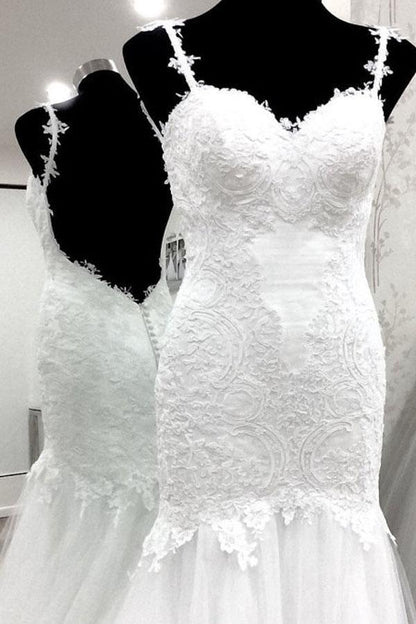 Elegant Straps Mermaid White Long Wedding Dress Bridal Gown