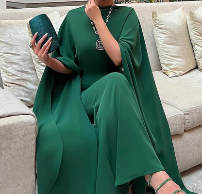 Sheath Mermaid Sleeveless Evening Gown Floor Length  Jewel Neck Capes  Chiffon Prom Dress with Ruched Slit