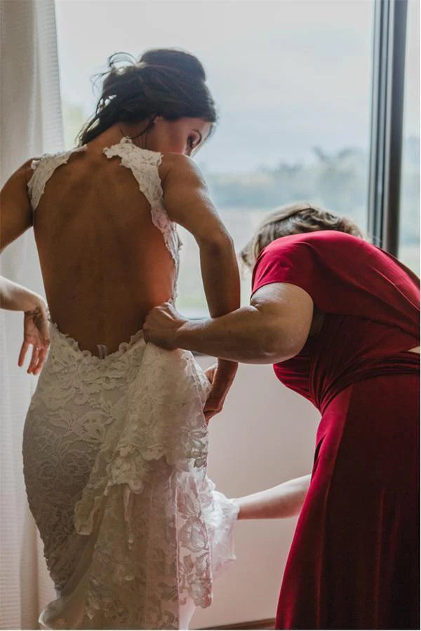 Illusion Neckline Split Sweep Train Wedding Dress Open Back Bridal Gown