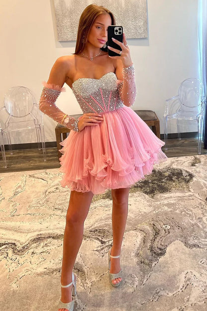 Sweetheart Multi-Layer Beaded Short Gown