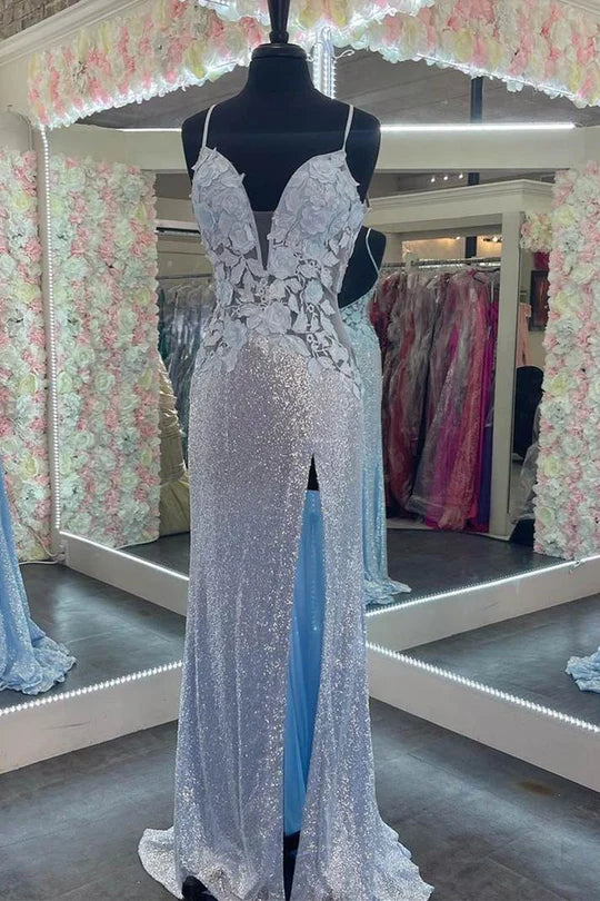 Straps  Sequins Appliques Long Formal Dress