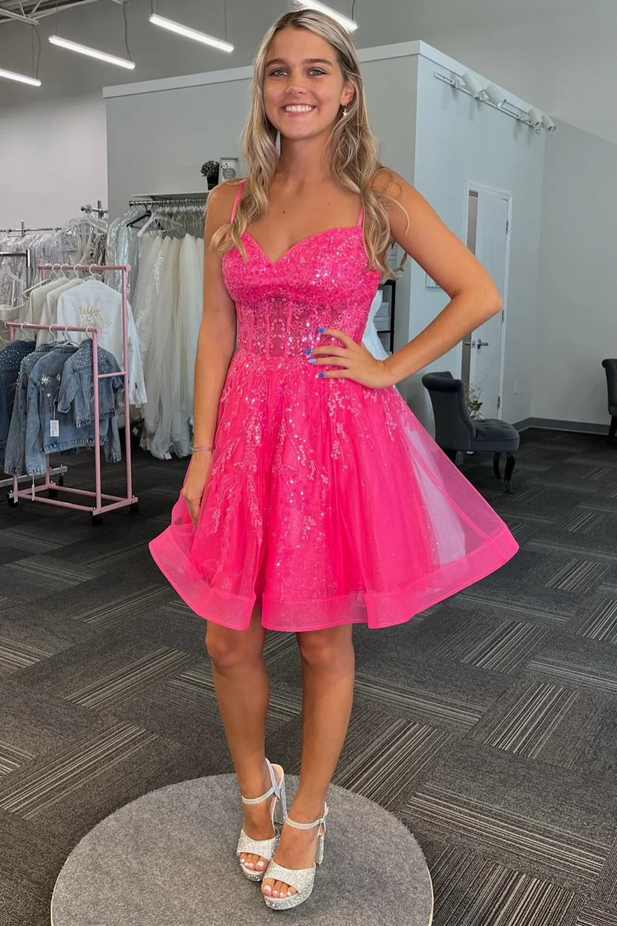 Tulle Sequin Lace-Up A-Line Short Dress