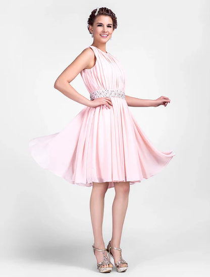 Ball Gown Cute Homecoming Cocktail Party Sleeveless Knee Length Chiffon with Beading Draping