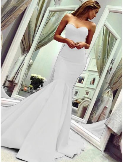 Sheath Mermaid Sleeveless Party Dress Sexy  Dress Strapless  Court Train Stretch Fabric with Pleats