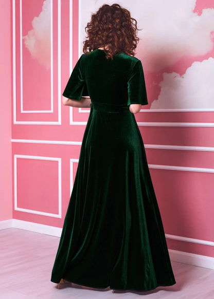 Wrap maxi Velvet Dress V Neck Flutter Sleeves Formal Wear Dresses Wedding Guest Dress Evening Dress