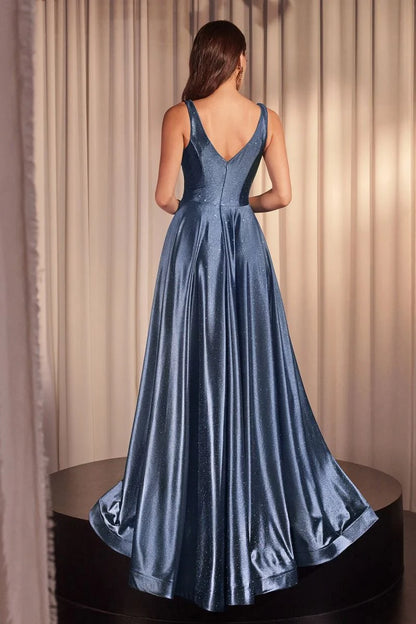 November December Wedding Guest Formal Dress A-Line V-Neckline Sleeveless Floor Length Skirt Glitter Stretch Satin Elegant Formal Unforgettable Impression Prom Dress