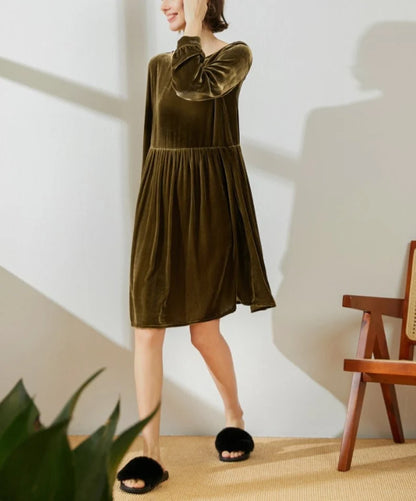 Knee Length Velvet Dress Round Neck Long Sleeves Plus Size Loose Dress Formal Wear Dresses Wedding Guest Dress Evening Dress