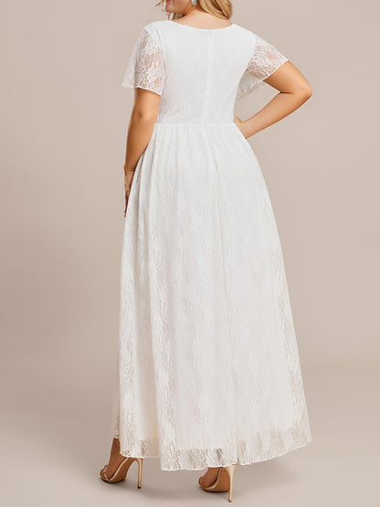 New Pattern Wedding Dress V Neck Ruffles Sleeves Pleated Loose Lace High Low Plus Size Formal Women's Dresses