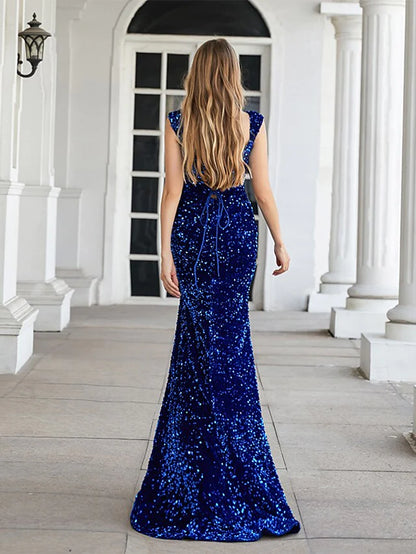 Mermaid / Trumpet Evening Gown Elegant Dress Engagement Court Train Sleeveless Sweetheart Sequined with Sequin