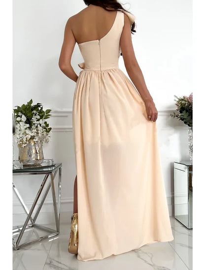 Party Dress Homecoming Dress Swing Dress Long Dress Maxi Dress Wine Red Green Sleeveless Pure Color Patchwork Summer Spring Cold Shoulder Stylish Wedding Guest