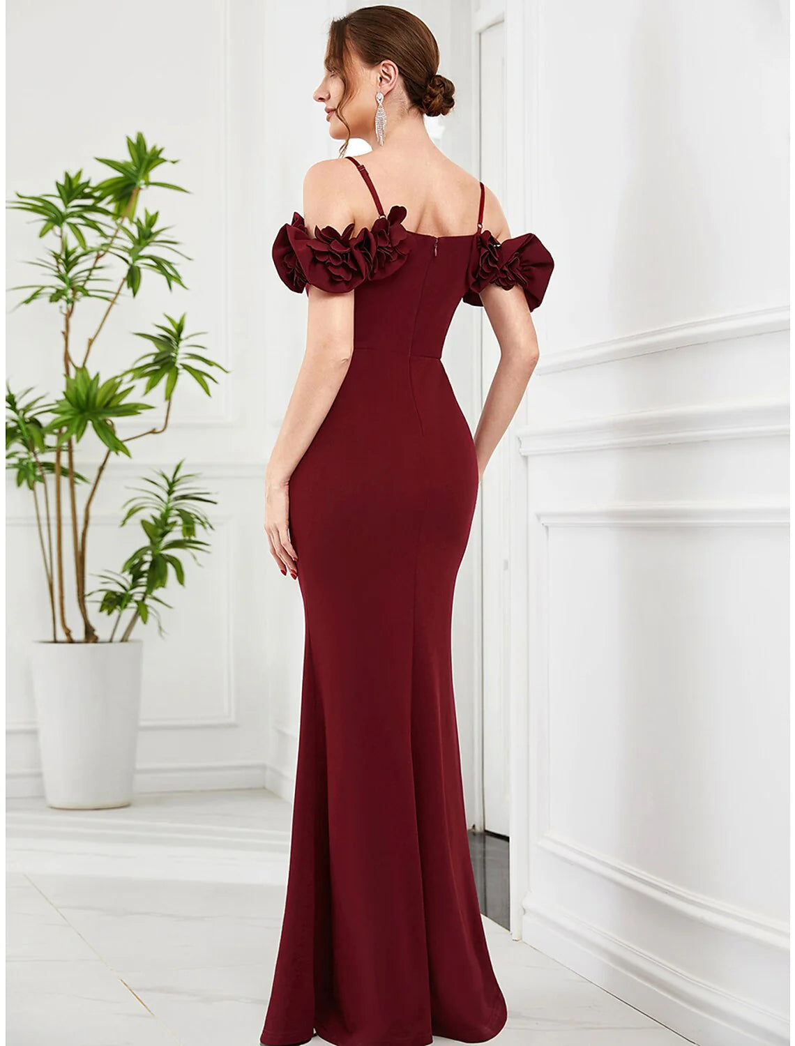 Mermaid / Trumpet Evening Gown Vintage Dress Engagement Floor Length Sleeveless Off Shoulder Polyester with Ruffles