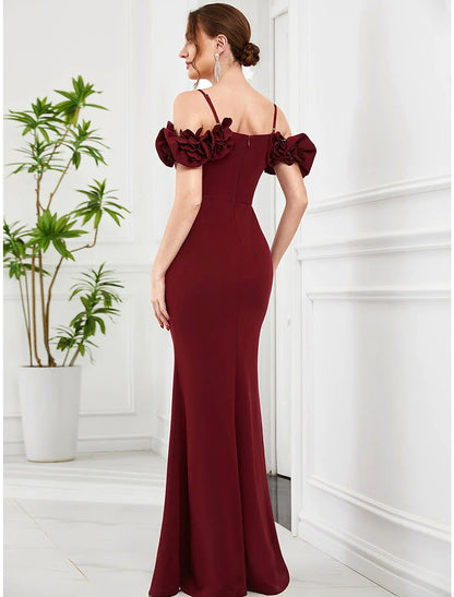 Mermaid / Trumpet Evening Gown Vintage Dress Engagement Floor Length Sleeveless Off Shoulder Polyester with Ruffles