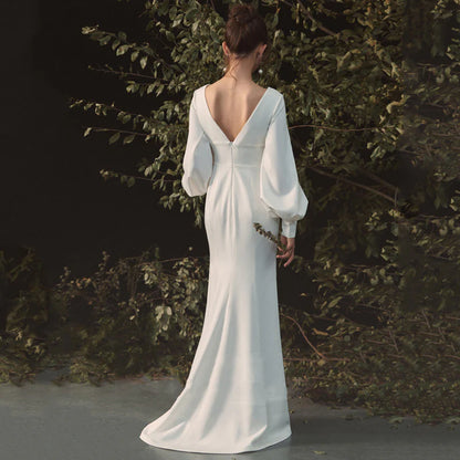 New Pattern Wedding Dress V Neck Long Sleeves Elegant Simple Formal Dresses
