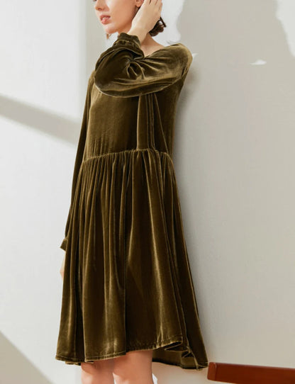 Knee Length Velvet Dress Round Neck Long Sleeves Plus Size Loose Dress Formal Wear Dresses Wedding Guest Dress Evening Dress