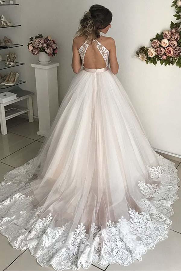 Gorgeous V-Neck Sleeveless Tulle Wedding Dresses Bridal Gowns